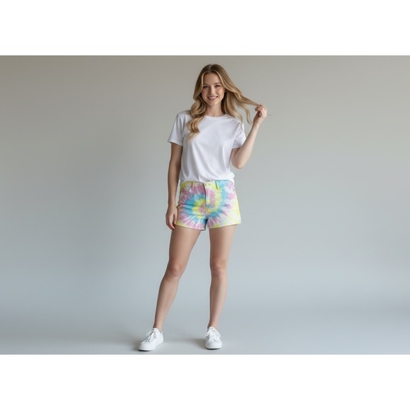 Judy Blue Pants - Judy Blue Tie Dye Shorts Women's L Multi Color Spiral Raw Hem High Rise Festival